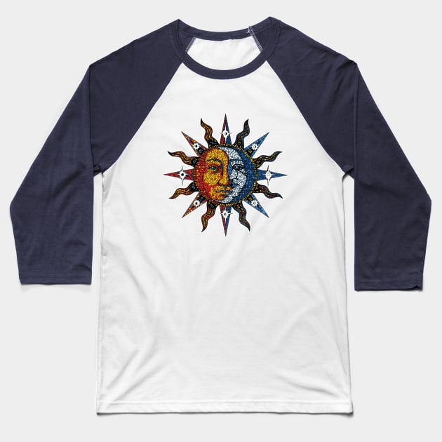 Celestial Mosaic Sun/Moon Baseball T-Shirt by sandersart